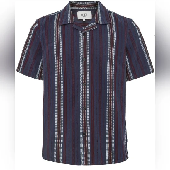 Wax London Men's Navy Dobby Striped Didcot Shirt L 100% Organic cotton NEW